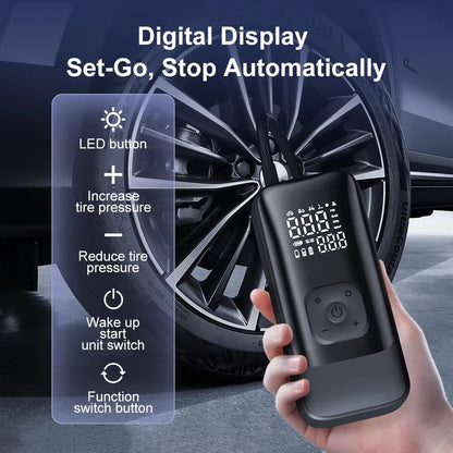 PQ502 Portable Air Compressor Tire Inflator 150PSI High Pressure Fast Inflation Digital Display Auto Shut Off Pump for Car Tires
