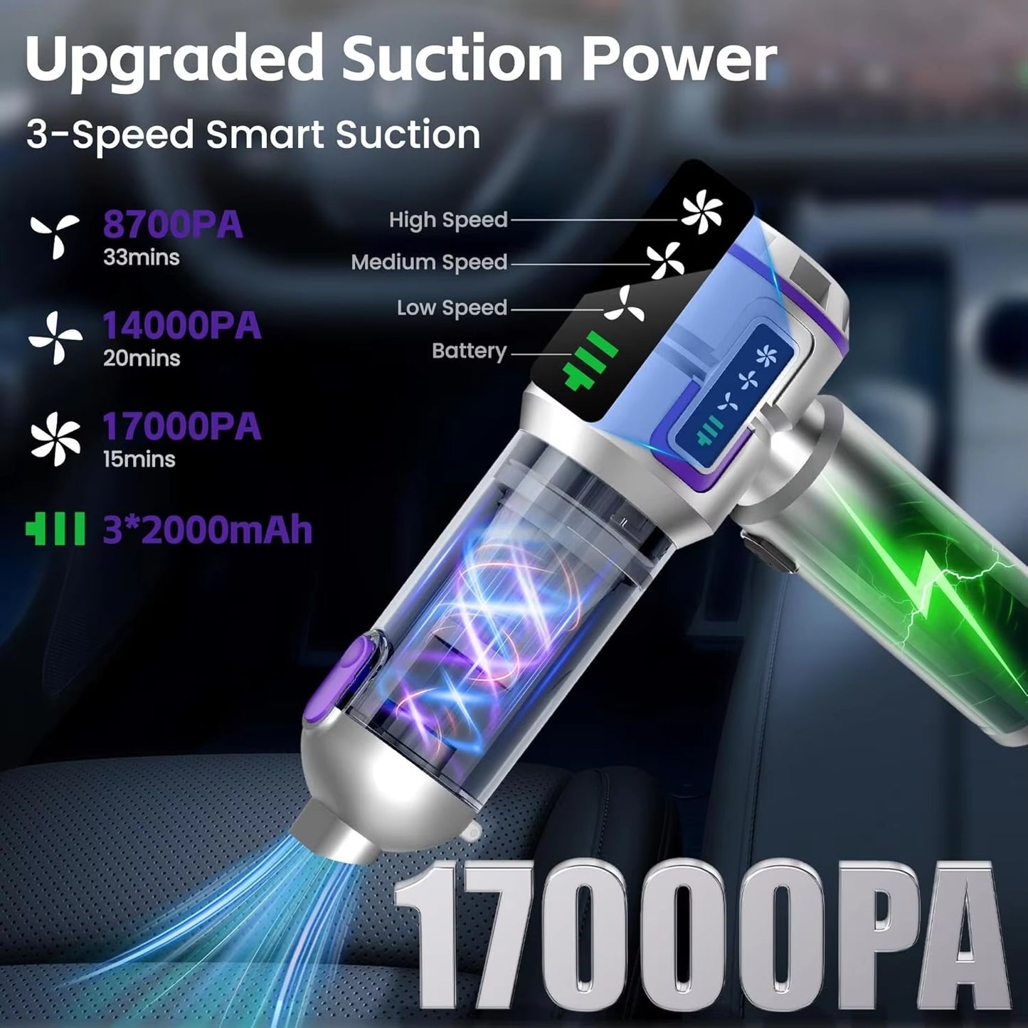 VT697 High Power 16000Pa Advanced Clean Cordless Handheld Vacuum Air Duster Portable Rechargeable Car Vacuum Cleaner with LED Display