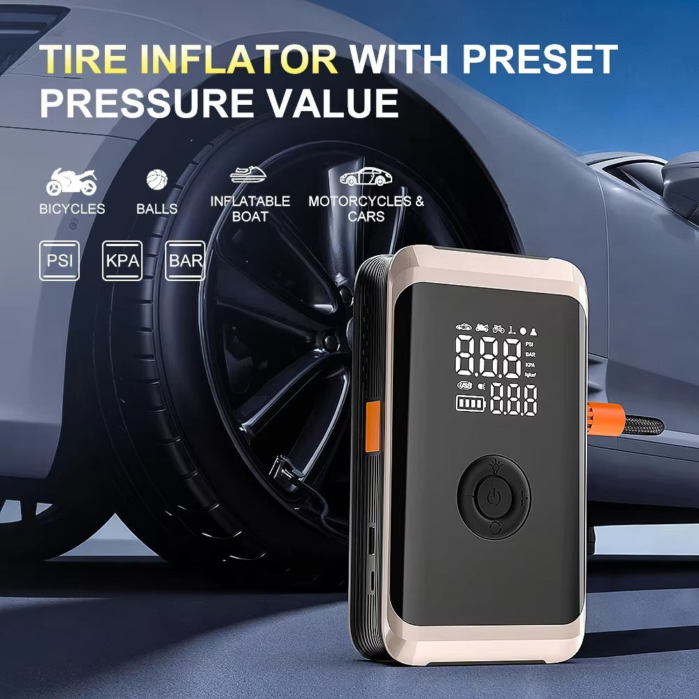 SQ202 4 In1 Portable 14.8V Jump Starter Digital Display Tire Inflation Powerbank LED Light Pressure Monitor Function for Compact