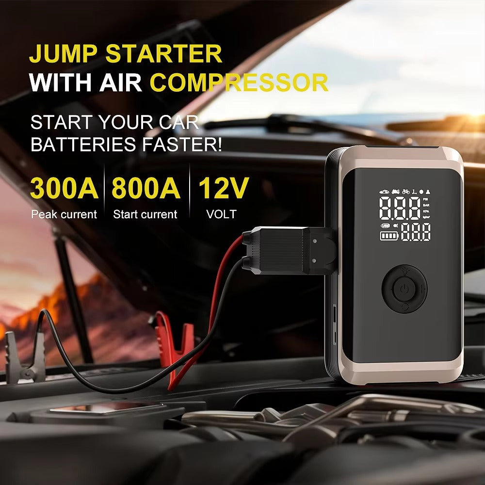 SQ202 4 In1 Portable 14.8V Jump Starter Digital Display Tire Inflation Powerbank LED Light Pressure Monitor Function for Compact