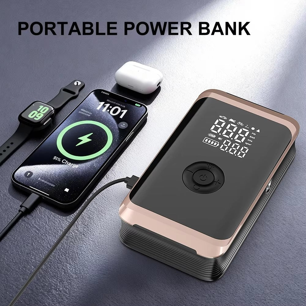 SQ202 4 In1 Portable 14.8V Jump Starter Digital Display Tire Inflation Powerbank LED Light Pressure Monitor Function for Compact